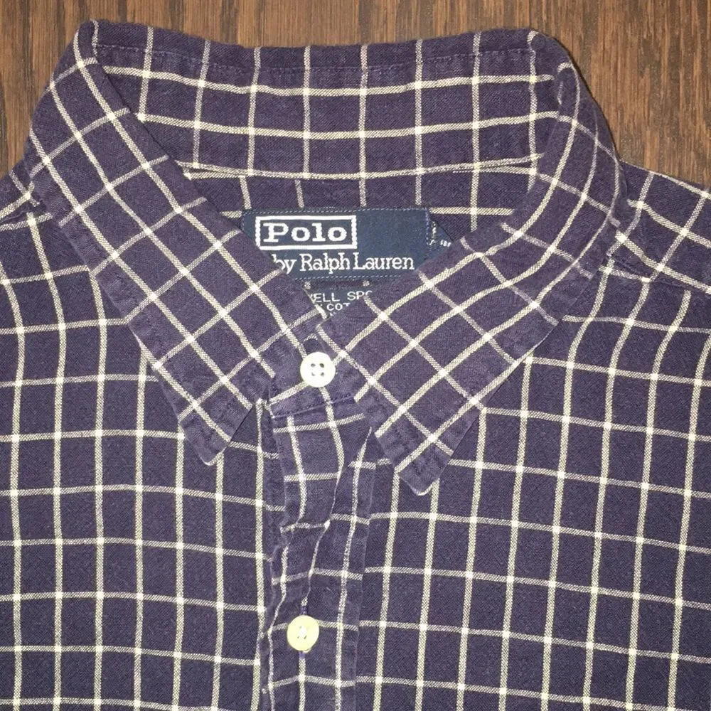 Polo Ralph Lauren Lowell Sport Cotton Linen Blue White Check Print Pocket Shirt